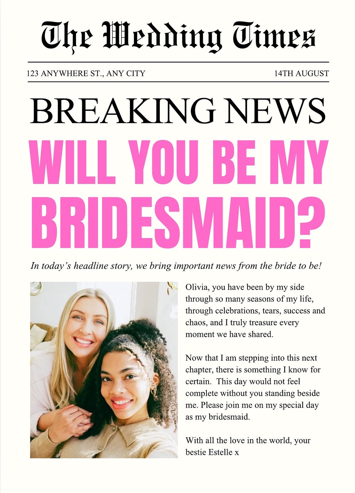 The Wedding Times Bridesmaid Invitation