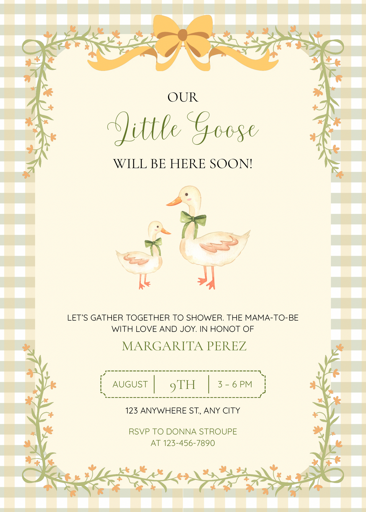 Vintage Goose Baby Shower Invitation